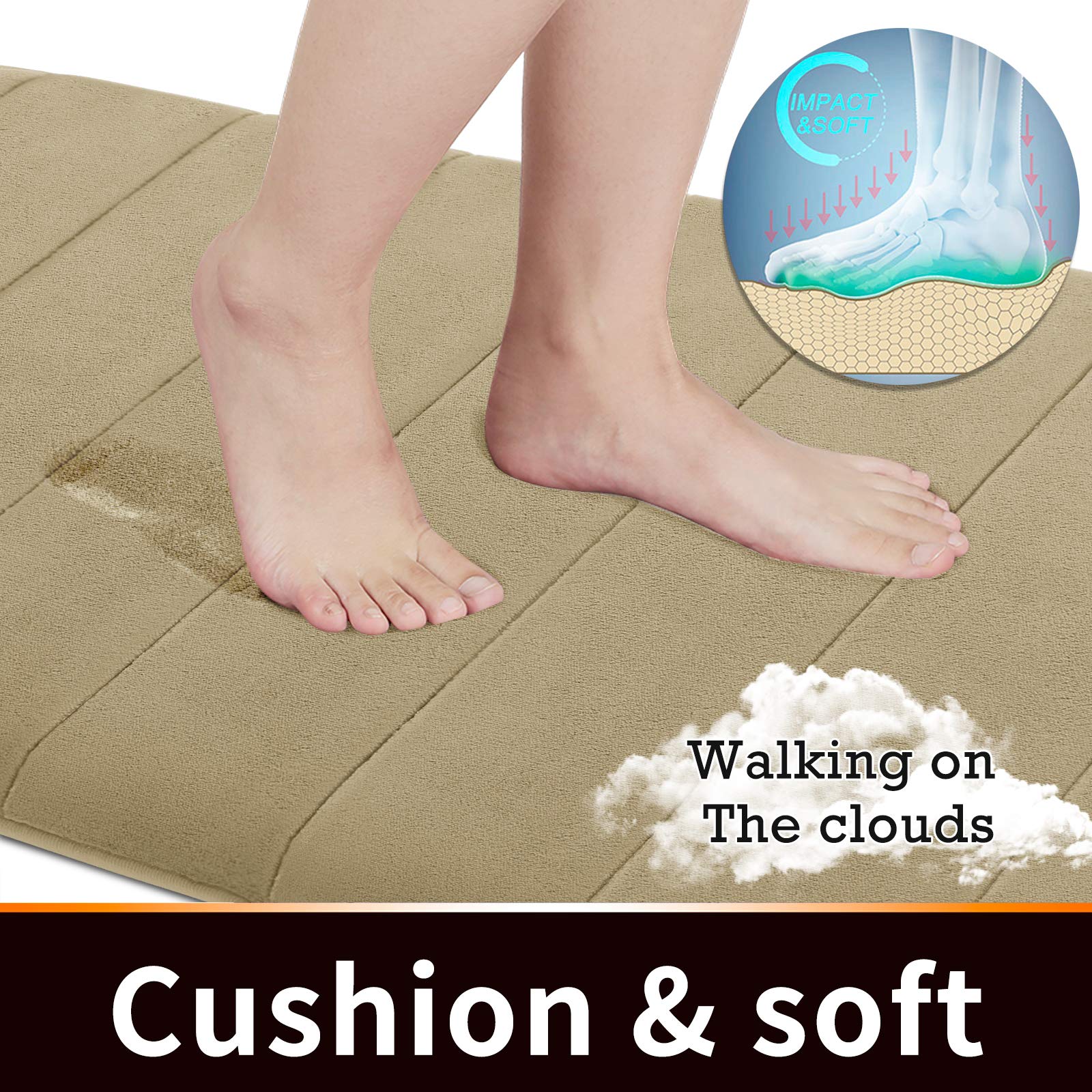 Yimobra Memory Foam Bath Mat Large Size  Soft and Comfortable  Super Water Absorbent  Non-Slip  Thick  Machine Washable (24 x 17 Inch  Camel)